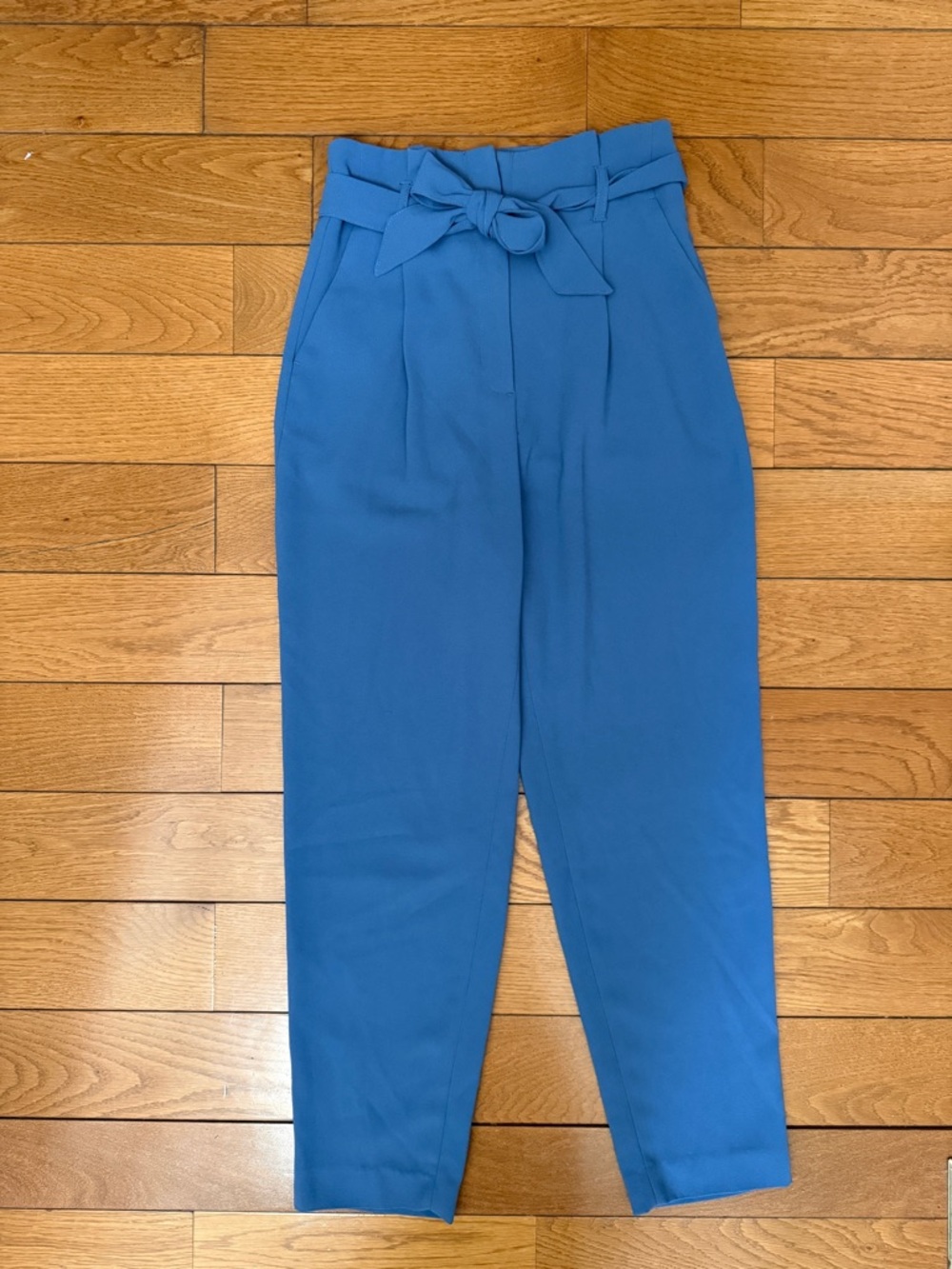 H&M High-Waist Paperbag Trousers in Blue